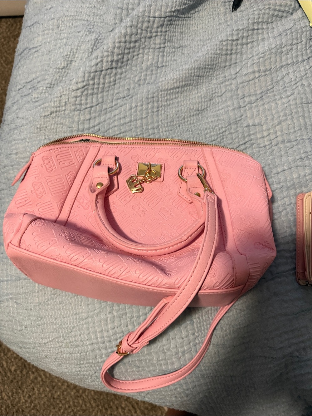 Juicy Couture Pink Embossed Satchel with Gold Hardware